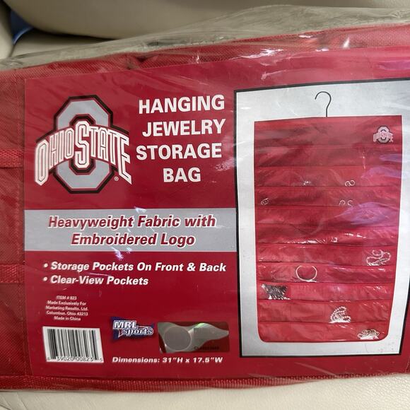 Ohio State Hanging Jewelry Storage Bag Red 40 Clear Pockets Heavy Fabric New - Picture 1 of 4